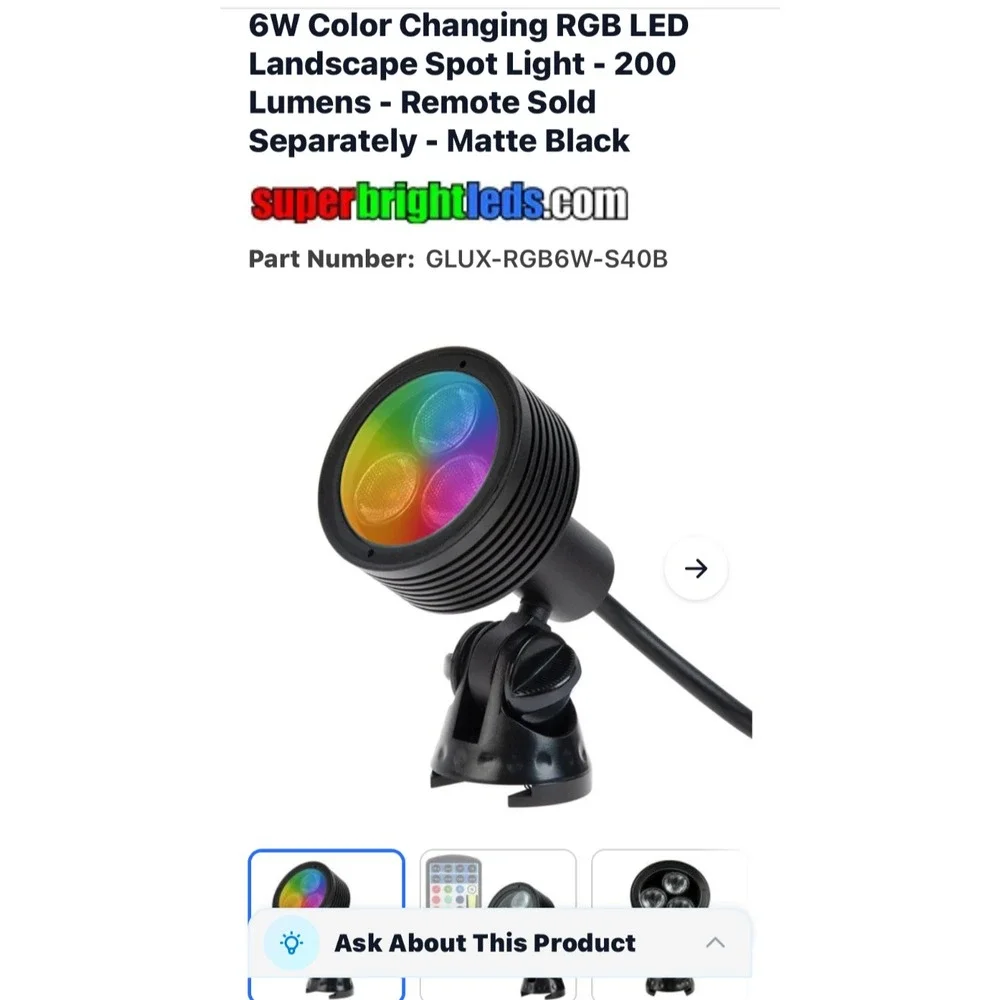 Super Bright LED 6W Color Changing Landscape Spot Light Remote Festive Holiday